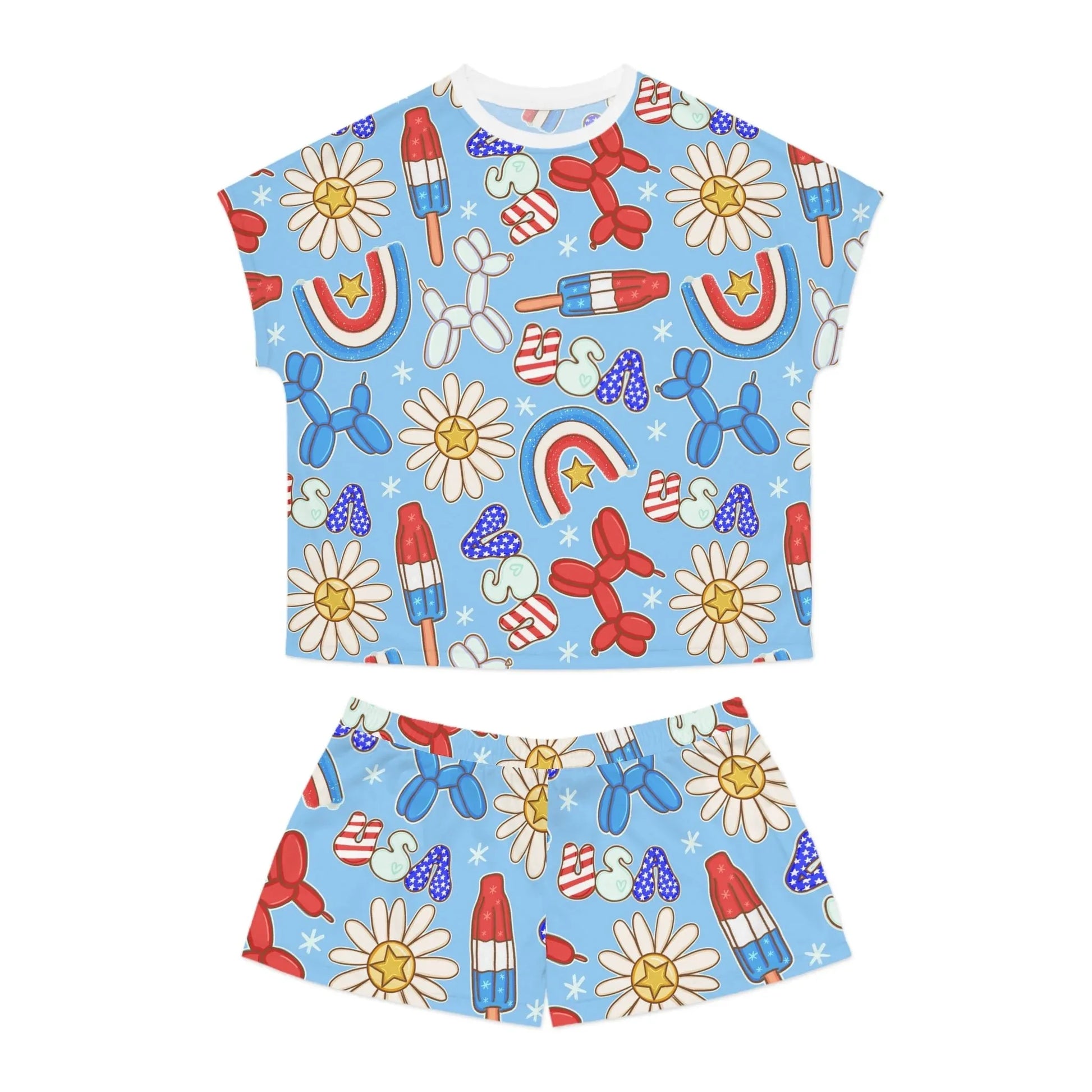 Sunny Celebrations Women’s Short Pajama Set - S / White - All Over Prints