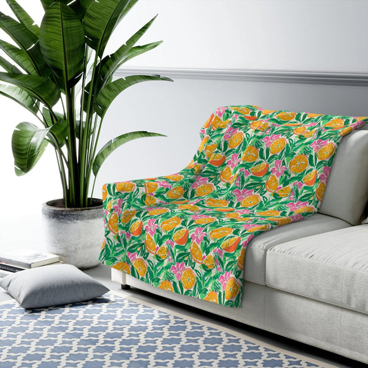 Sunshine Citrus Sherpa Fleece Blanket - 50’’ × 60’’ - Home Decor