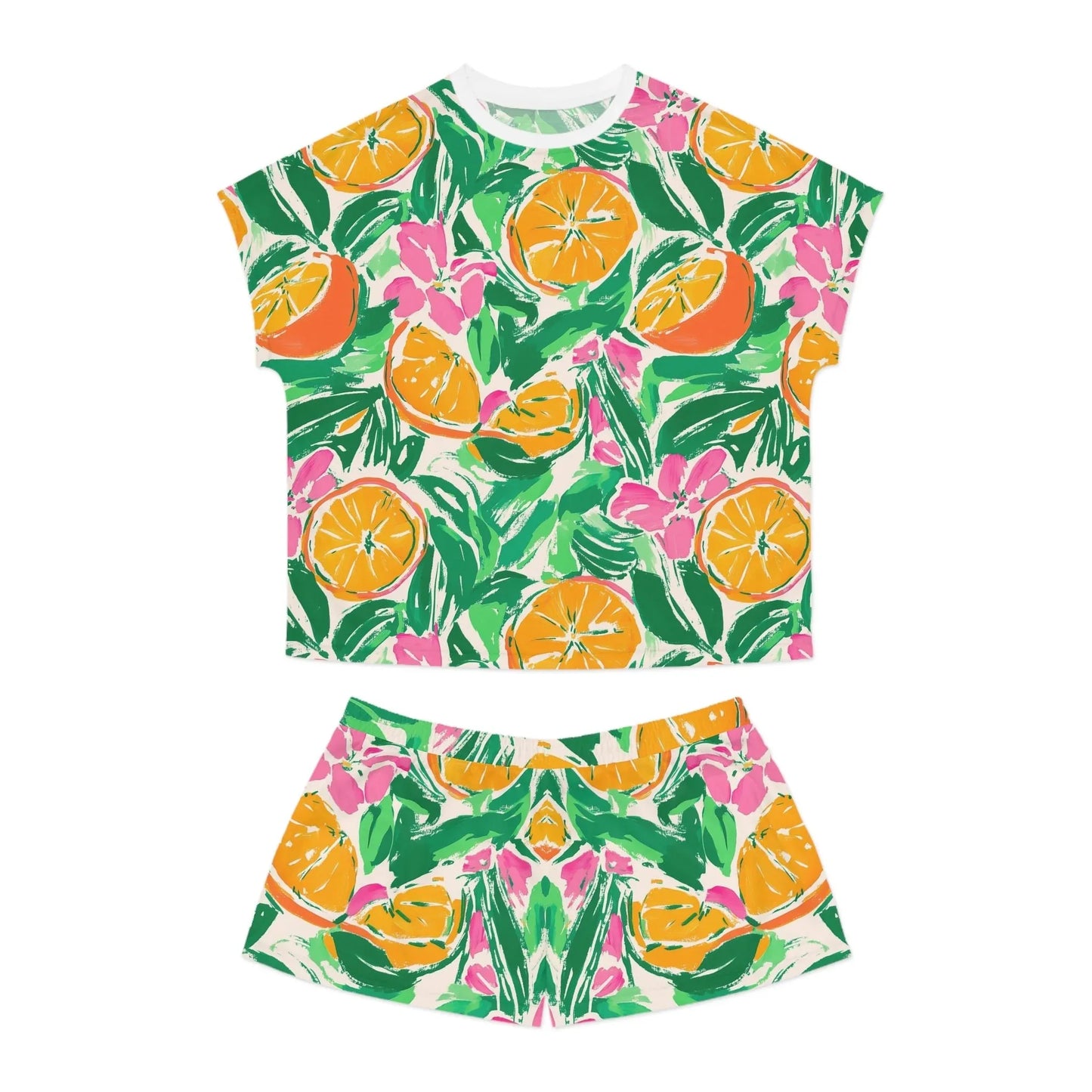 Sunshine Citrus Women’s Short Pajama Set - S / White - All Over Prints