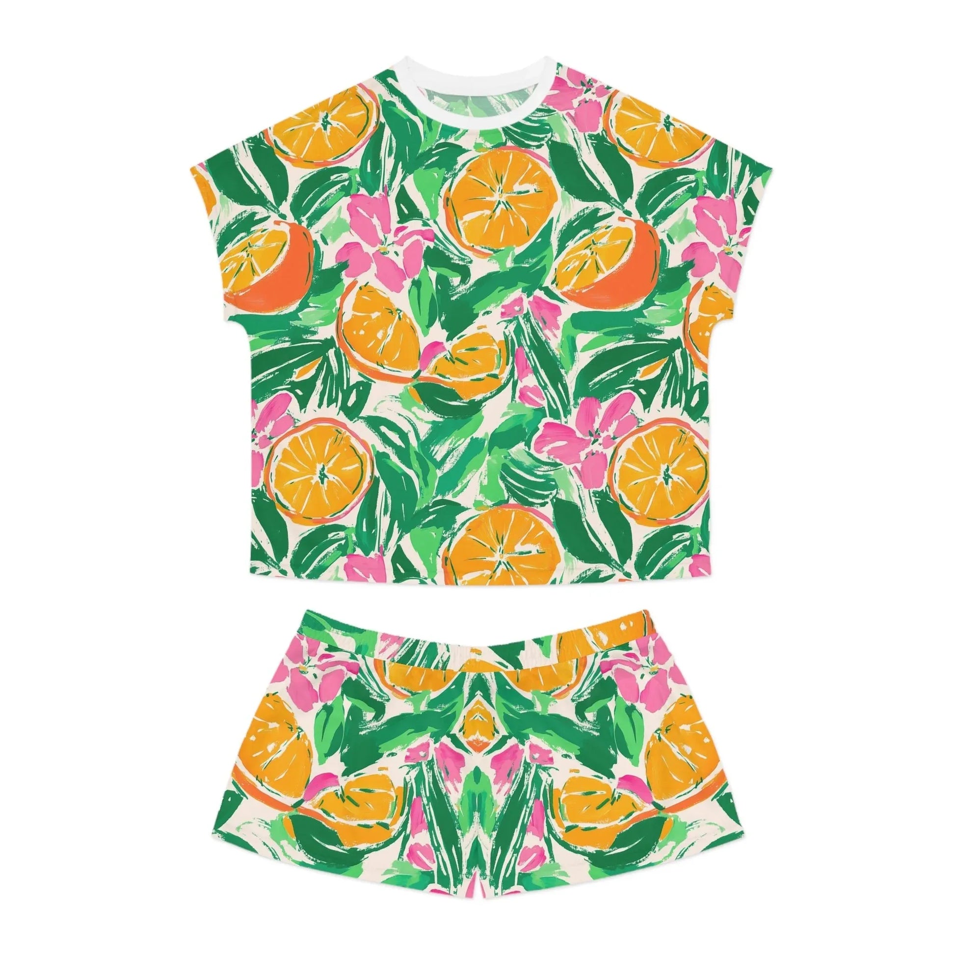 Sunshine Citrus Women’s Short Pajama Set - S / White - All Over Prints